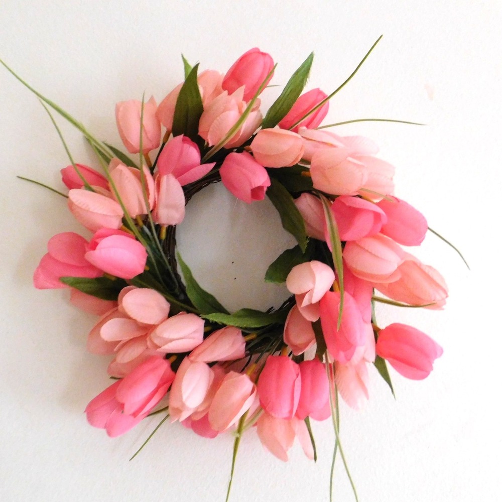 Artificial Light Pink Tulip mini Wreath 12" DiamFarmhouse Decor Candle Ring‎